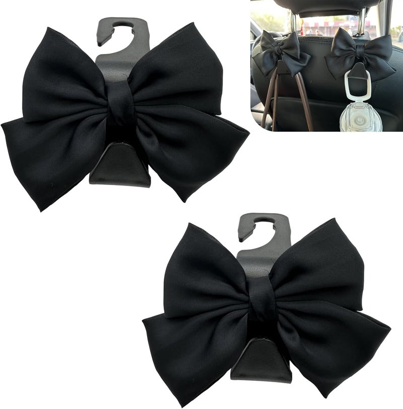 Zikefest 2PCS Car Seat Headrest Hooks, Car Purse Hook for Car, Cute Bow Car Rear Seat Storage Hooks, Interior Decorating Accessories for Purses, Bags, Umbrellas (Black) - Image 1